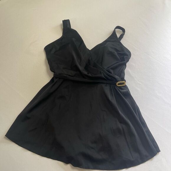 Vintage Roxanne Black Bra Sized One Piece Swimdress Size 16 40 C Union USA - Picture 1 of 9